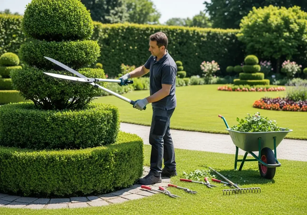 Jardinier VertiGens entretenant une haie à Genève